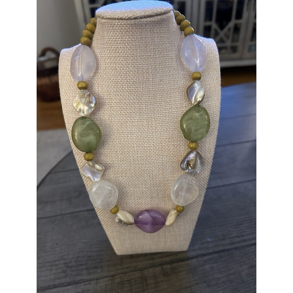 Pastel Colored  Acrylic And Wood Bead Necklace 18-21”
